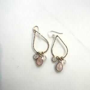 Teardrop Wire-wrapped Goldtone &  Pink Rose Quartz Drop Earrings